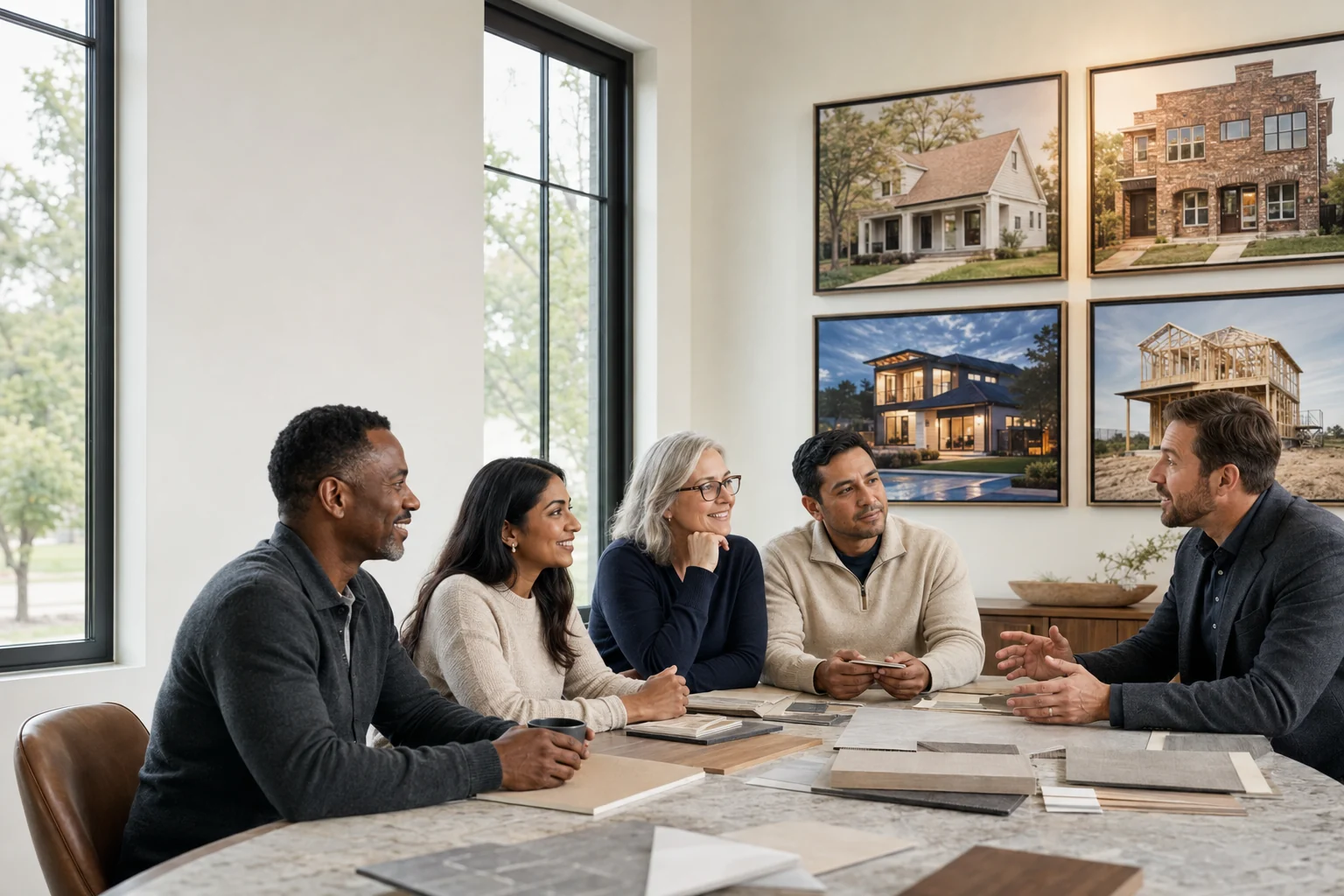Homebuyers reviewing finish selections with their builder and design team